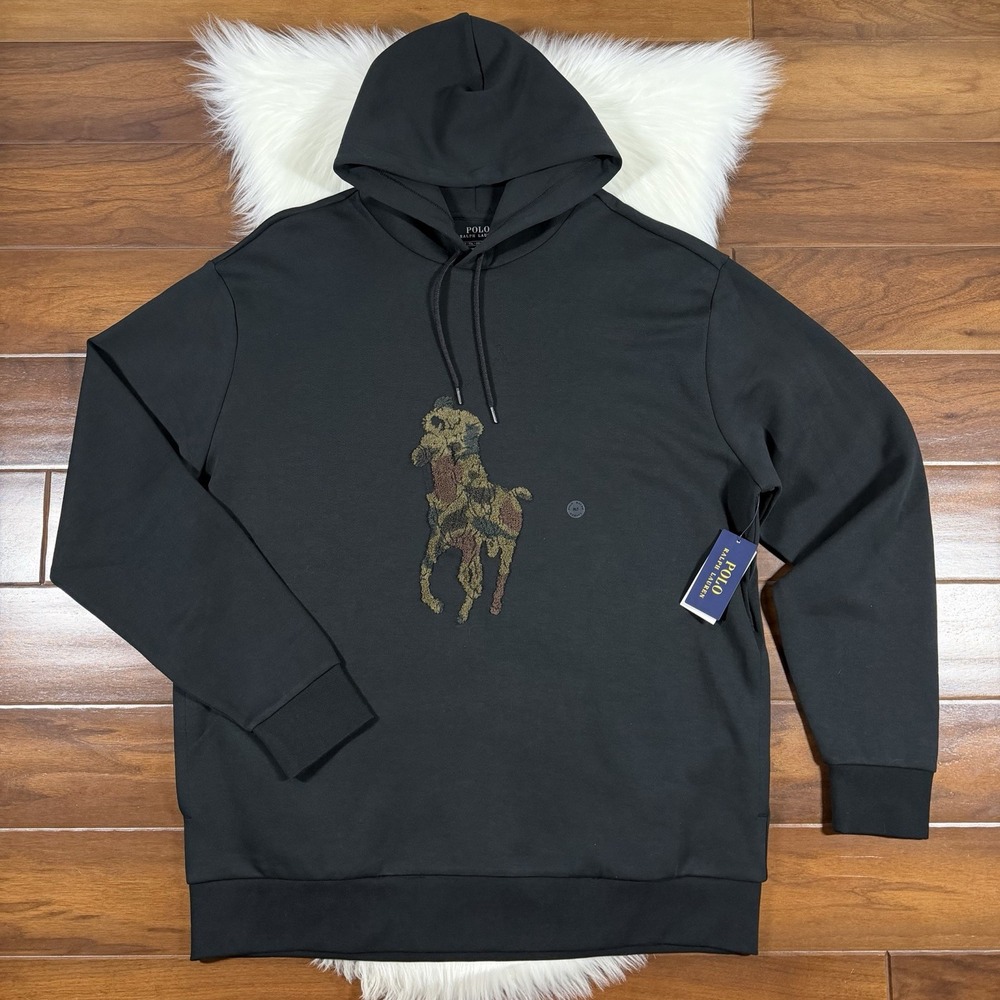 Polo Ralph Lauren Size XLT Camo Big Pony Double Knit Hoodie Sweatshirt L/S
